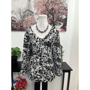 Apostrophe Women’s Top Blouse Plus Size 24/26 W Floral V Neck Long Sleeve